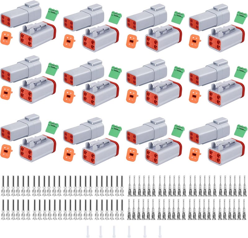 Cedolio 150PCS 4 Pin Way Deutsch DT Gray Connector 12 Set，Size 16 Solid Contacts Waterproof Electrical Wire Connector with Seal Plug for Truck, Off-Road Vehicles, Marine, Motorcycle Wiring - Image 1